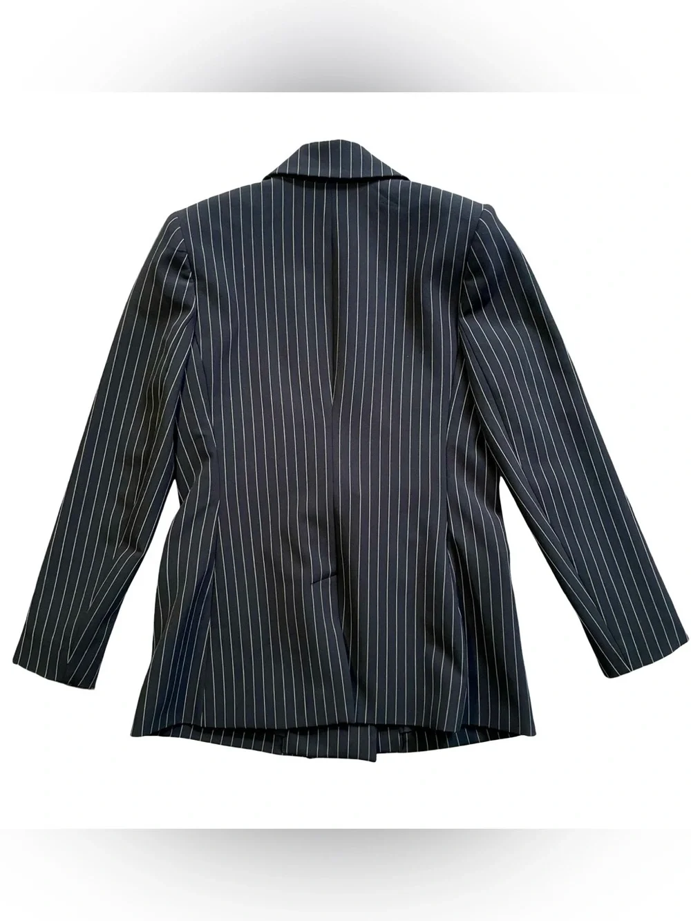 Express Editor Black Pinstripe Double-Breasted Blazer + Pants Suit Set - Picture 6 of 10